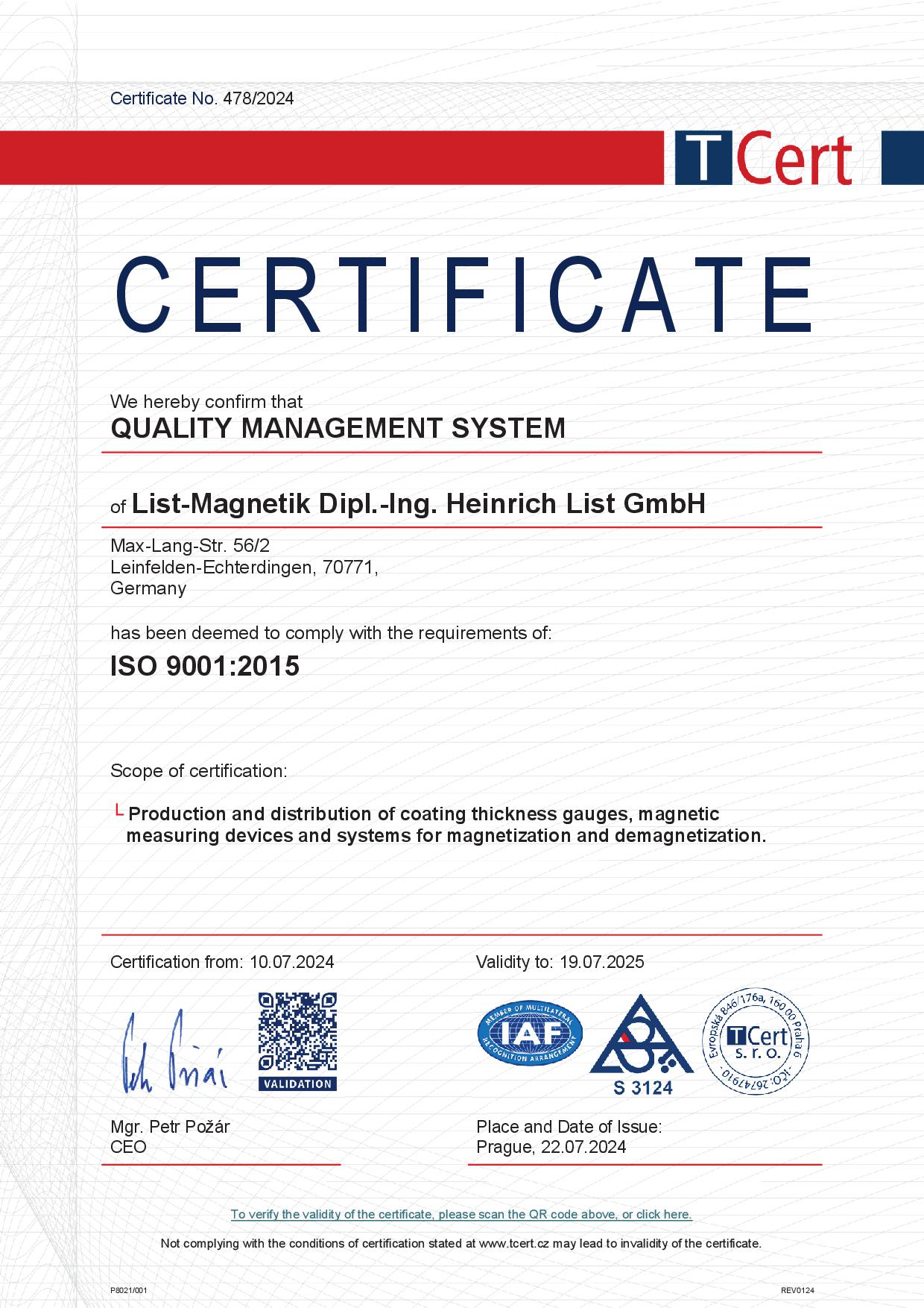 ISO 9001 Qualitätszertifikat