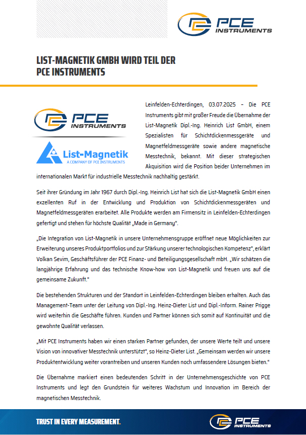 PCE Instruments und List-Magnetik GmbH
