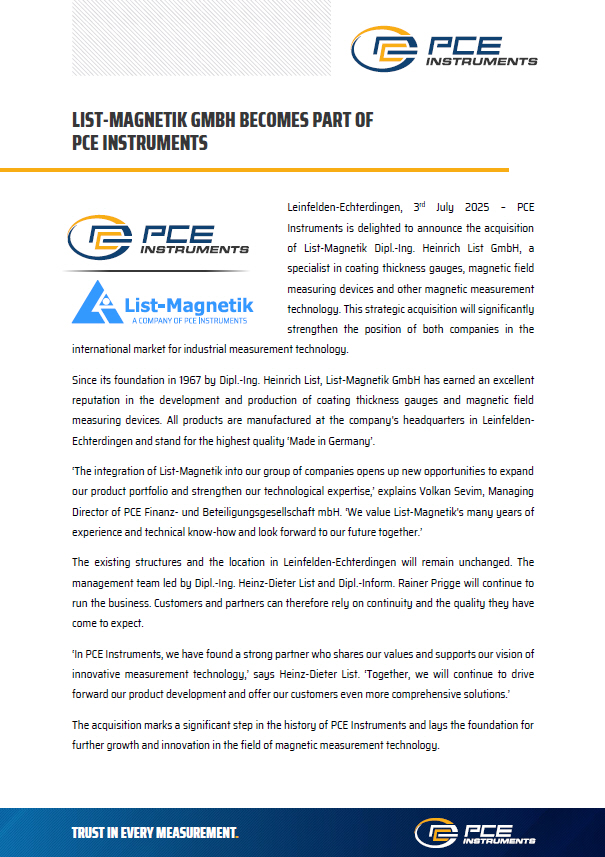 PCE Instruments and List-Magnetik GmbH